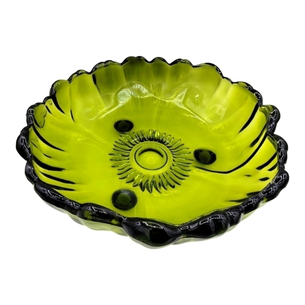 Vintage Indiana Glass Olive Green Footed Bowl